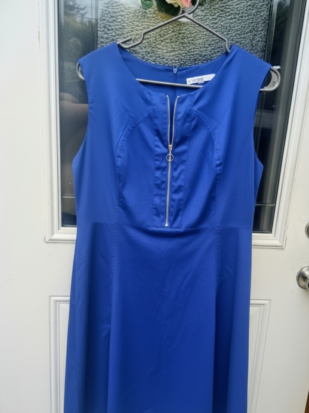 Cleo Sleeveless Midi Dress in Royal Blue with Front Zip